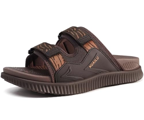 KuaiLu Sport Sandalen Herren Bequeme Weiche Fußbett Orthopädische Wander Wandersandalen Outdoor Trekking Latschen Sommer Outdoorsandalen Schlappen Offen Zehen Sportsandalen Pantoletten Braun 48 von KuaiLu