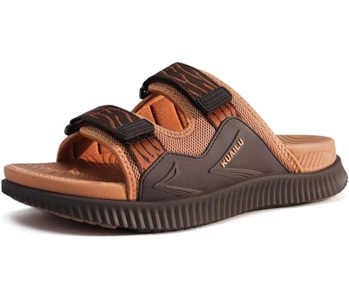 KuaiLu Sport Sandalen Herren Bequeme Weiche Fußbett Orthopädische Wander Wandersandalen Outdoor Trekking Latschen Sommer Outdoorsandalen Schlappen Offen Zehen Sportsandalen Pantoletten Tan 48 von KuaiLu
