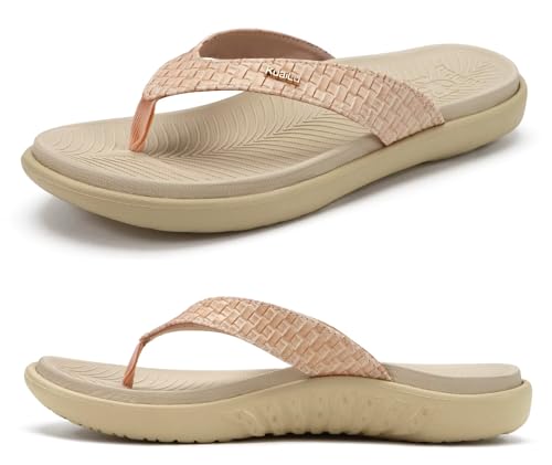 KuaiLu Weiß Flip Flops Damen Leder Zehentrenner für Sommer Beach Frauen Bequeme Yoga Mat Tanga Sandalen für Plantar Fasciitis Größe 40EU von KuaiLu