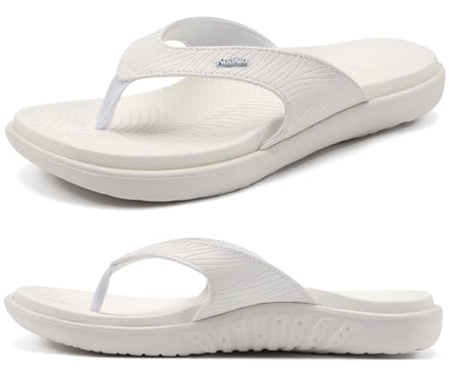 KuaiLu Zehentrenner Damen Orthopädische Yoga Fußbett Sandalen Elegant Frauen Leichte Sommer Slip On Strand Flip Flops mit Bequeme Plantarfasziitis, Alle Weiß EU42 von KuaiLu