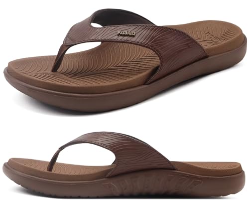 KuaiLu Zehentrenner Damen Orthopädische Yoga Fußbett Sandalen Elegant Frauen Leichte Sommer Slip On Strand Flip Flops mit Bequeme Plantarfasziitis, Braun EU40 von KuaiLu