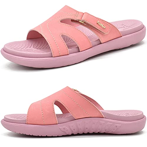 KuaiLu latschen Damen Orthopädische Mode Leichte Arch Support schlappen Sommer Verstellbare Offenen Zehen Sandalen Slides Bequeme Yoga Fußbett Rutschfest Pink 41 von KuaiLu