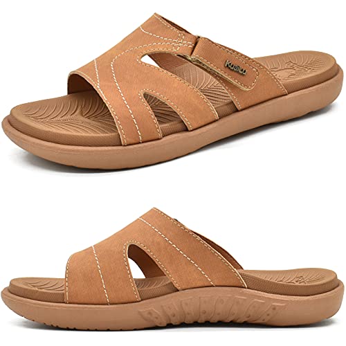 KuaiLu latschen Damen Orthopädische Mode Leichte schlappen Sommer Verstellbare Offenen Zehen Sandalen Slides Bequeme Yoga Fußbett Rutschfest khaki 41 von KuaiLu