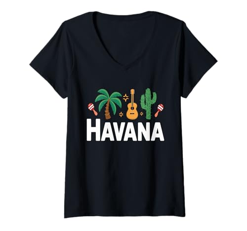 Damen Kubanischer Festival Liebhaber Karibikurlaub in Havanna T-Shirt mit V-Ausschnitt Damen Kubanischer Festival Liebhaber Karibikurlaub in Havanna T-Shirt mit V-Ausschnitt von Kuba Reiseoutfit für Männer und Frauen