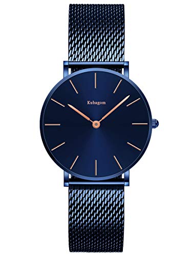 Kubagom Damen Armbanduhr Analog Quarz Edelstahl Wasserdicht Mesh Ultradünne von Kubagom