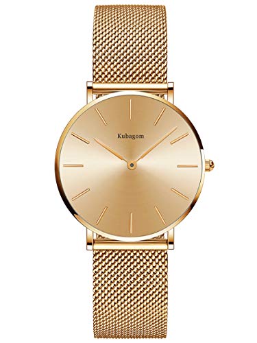 Kubagom Damen Armbanduhr Analog Quarz Edelstahl Wasserdicht Mesh Ultradünne von Kubagom
