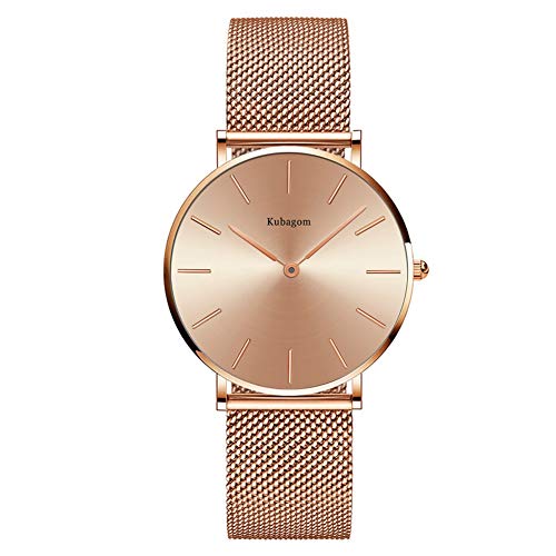Kubagom Damen Armbanduhr Analog Quarz Edelstahl Wasserdicht Mesh Ultradünne von Kubagom