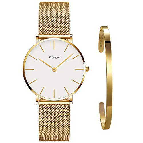 Kubagom Damen Uhren Analog Quarz Edelstahl Wasserdicht Mesh Ultradünne Set mit Armreif Kubagom Damen Uhren Analog Quarz Edelstahl Wasserdicht Mesh Ultradünne Set mit Armreif von Kubagom