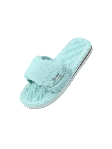 Kubota Hausschuhe mit Fell und Klettverschluss Damen - Schlappen mit Kunstfell - Fell-Pantoletten - Verstellbar Ultraleicht - Meeresfarbe 37 von Kubota