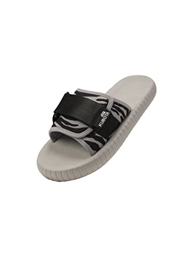 Kubota Pantoletten mit Klettverschluss Damen, Badelatschen, Hausschuhe, Badeschuhe für Strand, Badesandalen Sommer, Zebramuster - Grau 39 von Kubota