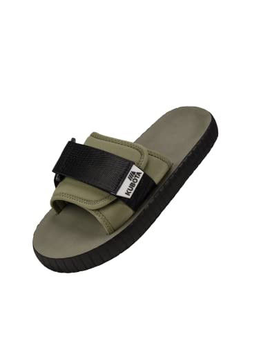 Kubota Pantoletten mit Klettverschluss Herren, Badelatschen, Hausschuhe, Badeschuhe für Strand, Badesandalen Sommer - Khaki mit Schwarz 41 von Kubota