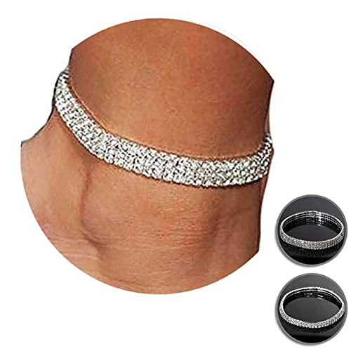 Kucheed 2 Stücke Funkeln Diamant Fußkettchen für Frauen, Elastischer Kristall Silber-Ton Funkelnde Charm Fuß Schmuck Armreif,Bling Glänzende Strass Braut Tennis Armband Geschenk Teenager Mädchen von Kucheed