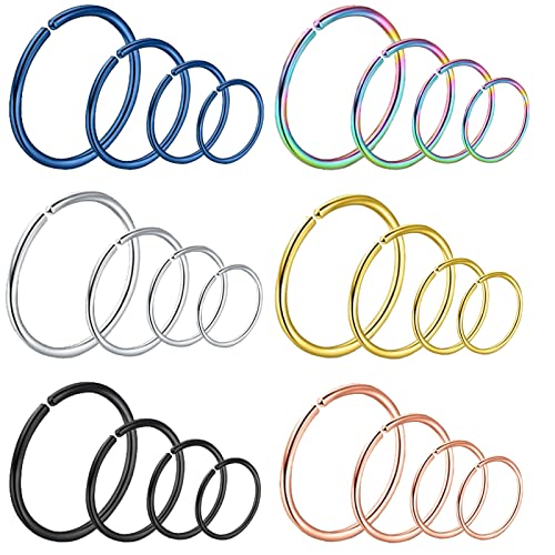 Kucheed 24 Stück Nasenring Hoop, 20G Chirurgenstahl Nasenringe Hoop Septum Ring,Knorpel Helix Daith Ohrringe Hoop Lippen Nasenloch Nase Piercing Schmuck für Frauen Männer,Größe 6mm 8mm 10mm 12mm von Kucheed