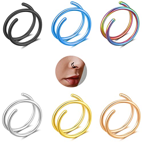 6 Stück Doppel Nasenring Reifen für Einzelnes Piercing,Kucheed 20G Chirurgenstahl Doppel Spiral Twist Nasenring Reifen Doppelter Nasenring für Damen Herren,Knorpel Helix Ohrringe Nase Piercing Schmuck von Kucheed