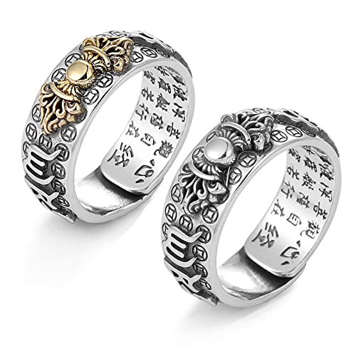 Feng Shui PiXiu Ring,Kucheed Verstellbare Mantra-Fingerringe für Männer und Frauen,Graviertes Sutra MANI Amulett Doppelter Schutz Reichtum Liebe Wohlstand,Buddha Band Schmuck Geschenk (2Stk-D) von Kucheed