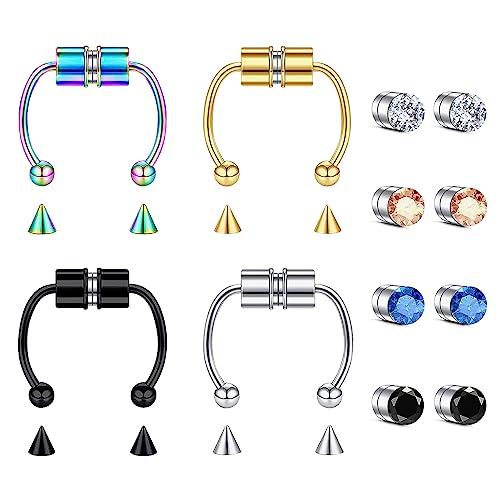 Kucheed 12 Stück Fake Nasenring,Magnetische Nasenstecker Gefälschte Septumringe,Falsche Magnetische Septum Gefälschte Nasenpiercing Ohrstecker,Wendel Knorpel Piercing Schmuck für Damen Herren von Kucheed