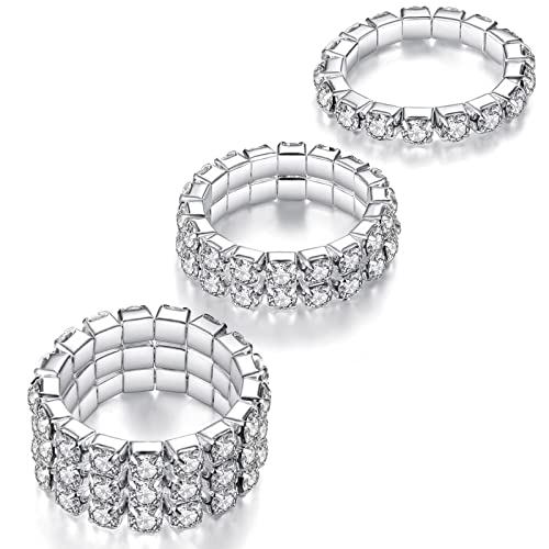 Kucheed 3 Stück Strass Stretchring, Modisches Set mit Stapelbaren Fingerringen aus Kristall, Niedlicher Zehenring Körperschmuck, Diamant Gummiband Ring, Funkelnder Daumen Finger Ring (Silber) von Kucheed