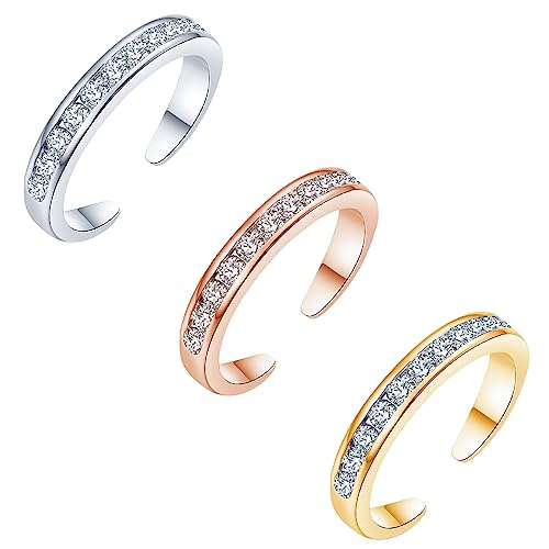 3 Stück Zehenringe für Frauen,Kucheed Verstellbarer Hypoallergener Bandring aus Zirkonia,Silber/Roségold/Gold Zehenringe Set Strand Fußschmuck für Den Sommer,Zehe Finger Gemeinsam Schwanz Ring (A1) von Kucheed