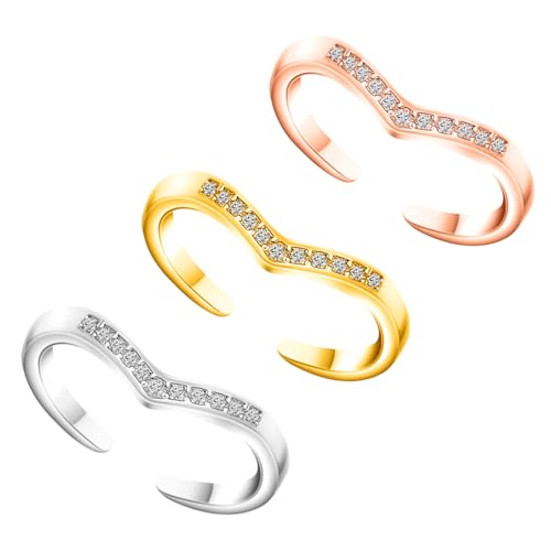 Kucheed 3 Stück Zehenringe für Frauen, Verstellbarer Hypoallergener Bandring aus Zirkonia,Silber/Roségold/Gold Zehenringe Set Strand Fußschmuck für Den Sommer,Zehe Finger Gemeinsam Schwanz Ring (A4) von Kucheed