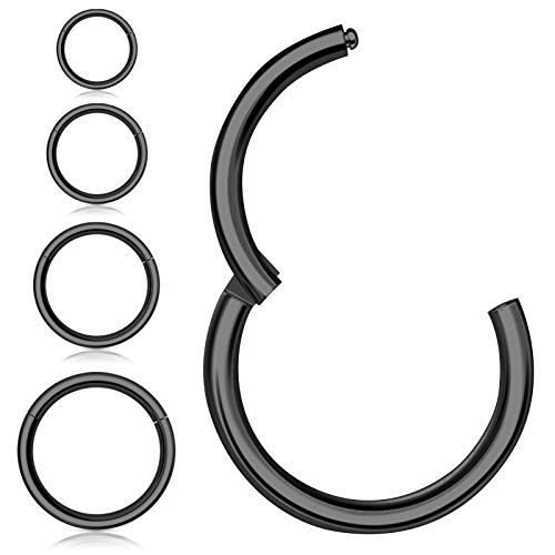 Kucheed 4 Stück Nasenringe Creolen, 316L Chirurgischer Stahl Klapp Clicker Segment Septum Ring Helix Knorpel Nase Lippenringe Body Piercing Schmuck, 6/8/10/12mm Turm Ohrringe für Frauen Männer (A2) von Kucheed