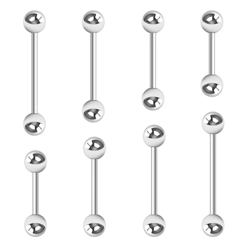 Kucheed 8 Stück Nippelringe für Frauen, 14G Chirurgenstahl Zungenringe Nippelpiercing Schmuckhalter,12–18 mm gerades Langhantel Nippelring Set,Niedliche Herz Nippelringe mit Kubischem Zirkonia von Kucheed