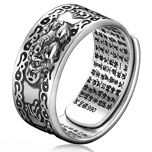 Feng Shui PiXiu Mantra Ring,Kucheed Silberne Buddhistische Glücks Fingerringe,MANI Amulett Mantra Schmuck,Doppelter Schutz Reichtum Liebe Gesundheit Band,Jahrgang Verstellbare Ringe Geschenk (B) von Kucheed