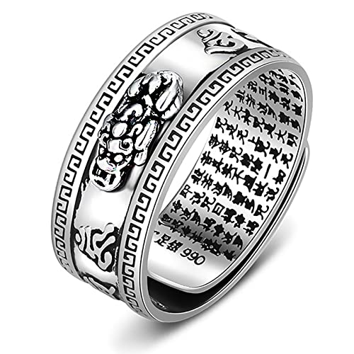 Feng Shui PiXiu Mantra Ring,Kucheed Silberne Buddhistische Glücks Fingerringe,MANI Amulett Mantra Schmuck,Doppelter Schutz Reichtum Liebe Gesundheit Band,Jahrgang Verstellbare Ringe Geschenk (J) von Kucheed