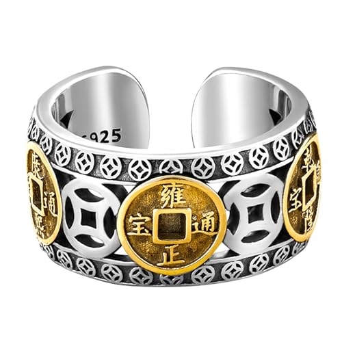 Kucheed Feng Shui PiXiu Mantra Ring, Silberne Buddhistische Glücks Fingerringe,MANI Amulett Mantra Schmuck,Doppelter Schutz Reichtum Liebe Gesundheit Band,Jahrgang Verstellbare Ringe Geschenk (K) von Kucheed