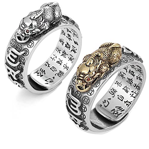 Feng Shui PiXiu Ring,Kucheed Verstellbare Mantra-Fingerringe für Männer und Frauen,Graviertes Sutra MANI Amulett Doppelter Schutz Reichtum Liebe Wohlstand,Buddha Band Schmuck Geschenk (2Stk-B) von Kucheed