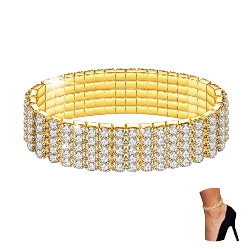 Kucheed Funkeln Diamant Fußkettchen für Frauen, Elastischer Kristall Silber-Ton Funkelnde Charm Fuß Schmuck Armreif,Bling Glänzende Strass Braut Tennis Armband Geschenk (A3) von Kucheed