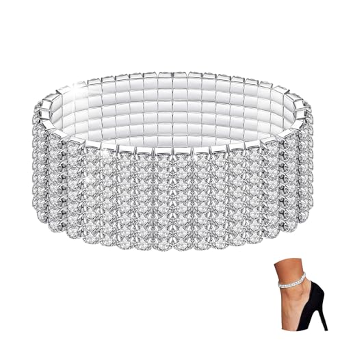 Kucheed Funkeln Diamant Fußkettchen für Frauen, Elastischer Kristall Silber-Ton Funkelnde Charm Fuß Schmuck Armreif,Bling Glänzende Strass Braut Tennis Armband Geschenk (A4) von Kucheed