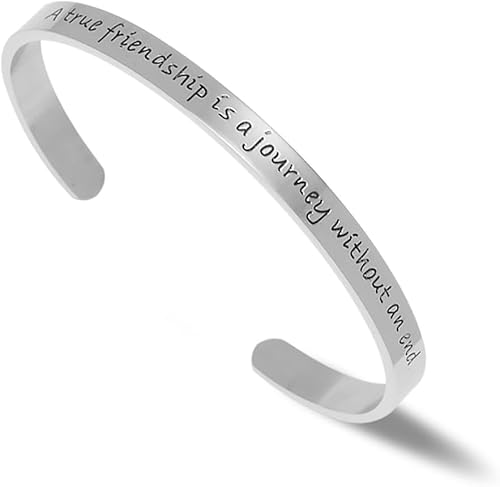 Kucheed Inspirierende Armreifen, Edelstahlarmreif mit personalisiertem Positivem Mantra-Zitat, A True Friendship is a Journey Without an End, Verstellbare Armbänder, Motivierende Schmuckgeschenke (A) von Kucheed