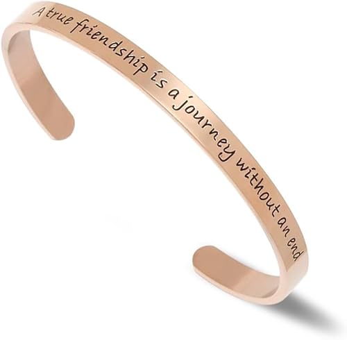 Kucheed Inspirierende Armreifen, Edelstahlarmreif mit personalisiertem Positivem Mantra-Zitat, A True Friendship is a Journey Without an End, Verstellbare Armbänder, Motivierende Schmuckgeschenke (B) von Kucheed
