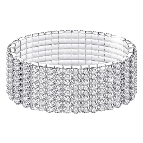 Kucheed Stretch Armbänder mit Strasssteinen, Twinkle Diamant Tennis Armreif, Bling Stapelbares Brautarmband aus Kristall, Glänzendes Hochzeits Party Armband für Frauen (Gold) von Kucheed