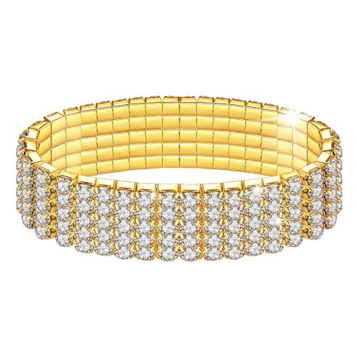 Kucheed Stretch Armbänder mit Strasssteinen, Twinkle Diamant Tennis Armreif, Bling Stapelbares Brautarmband aus Kristall, Glänzendes Hochzeits Party Armband für Frauen von Kucheed