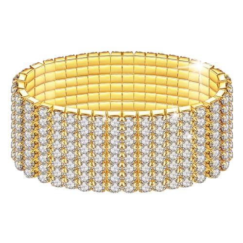 Kucheed Stretch Armbänder mit Strasssteinen, Twinkle Diamant Tennis Armreif, Bling Stapelbares Brautarmband aus Kristall, Glänzendes Hochzeits Party Armband für Frauen von Kucheed