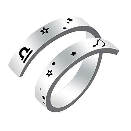 Tierkreisring für Frauen Männer,Kucheed Edelstahl Gravur Konstellation Größe Verstellbare Offene Ringe,Horoskop Astrologie Aussage Vintage Schmuck Persönlichkeit Geburtstag Geschenk Teenager Mädchen von Kucheed