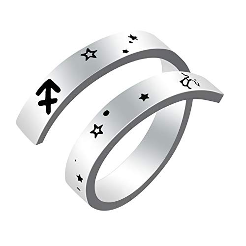 Kucheed Tierkreisring für Frauen Männer, Edelstahl Gravur Konstellation Größe Verstellbare Offene Ringe,Horoskop Astrologie Aussage Vintage Schmuck Persönlichkeit Geburtstag Geschenk Teenager Mädchen von Kucheed