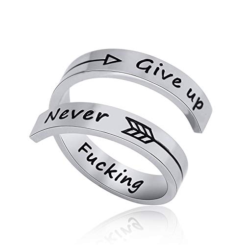 NewChiChi Inspirierender Ring, Edelstahl graviert Keep Going Ringe, Verstellbarer Ringschmuck für Männer und Frauen von Kucheed