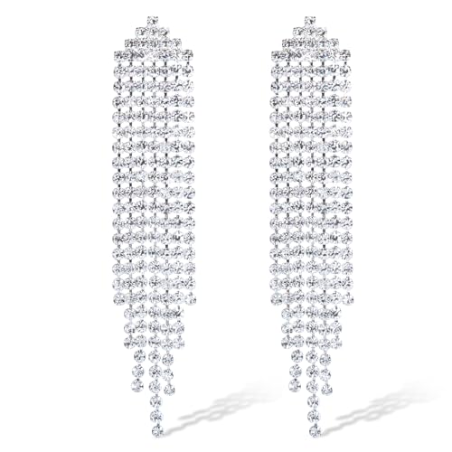 Strass Quasten Ohrringe für Damen, Kucheed Funkelnde Silberne Tropfen Ohrringe Lange Kristall Kronleuchter Ohrringe, Leichte Trendige Diamant Ohrstecker Fransen Ohrringe, Baumelnder Schmuck (B1) von Kucheed