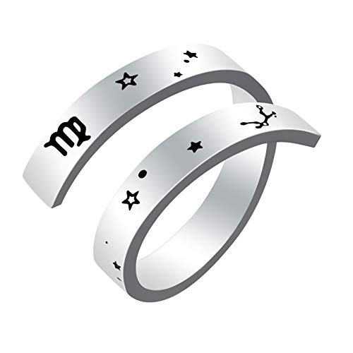 Kucheed Tierkreisring für Frauen Männer, Edelstahl Gravur Konstellation Größe Verstellbare Offene Ringe,Horoskop Astrologie Aussage Vintage Schmuck Persönlichkeit Geburtstag Geschenk Teenager Mädchen von Kucheed