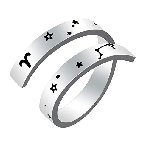 Tierkreisring für Frauen Männer,Kucheed Edelstahl Gravur Konstellation Größe Verstellbare Offene Ringe,Horoskop Astrologie Aussage Vintage Schmuck Persönlichkeit Geburtstag Geschenk Teenager Mädchen von Kucheed