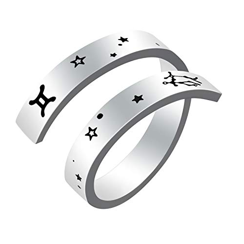 Kucheed Tierkreisring für Frauen Männer, Edelstahl Gravur Konstellation Größe Verstellbare Offene Ringe,Horoskop Astrologie Aussage Vintage Schmuck Persönlichkeit Geburtstag Geschenk Teenager Mädchen von Kucheed