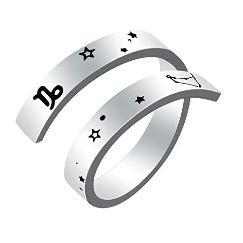 Kucheed Tierkreisring für Frauen Männer, Edelstahl Gravur Konstellation Größe Verstellbare Offene Ringe,Horoskop Astrologie Aussage Vintage Schmuck Persönlichkeit Geburtstag Geschenk Teenager Mädchen von Kucheed