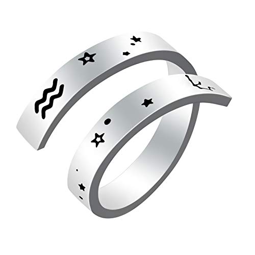 Tierkreisring für Frauen Männer,Kucheed Edelstahl Gravur Konstellation Größe Verstellbare Offene Ringe,Horoskop Astrologie Aussage Vintage Schmuck Persönlichkeit Geburtstag Geschenk Teenager Mädchen von Kucheed
