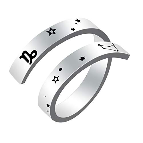 Tierkreisring für Frauen Männer,Kucheed Edelstahl Gravur Konstellation Größe Verstellbare Offene Ringe,Horoskop Astrologie Aussage Vintage Schmuck Persönlichkeit Geburtstag Geschenk Teenager Mädchen von Kucheed