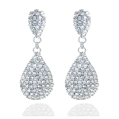 Kucheed Tropfenförmige Ohrringe Mit Strasssteinen - Funkelnde Kristall-Kronleuchter Ohrringe für Brautjungfern, Frauen - Silberne Schmuckstücke für Hochzeit, Abschlussball, Party von Kucheed
