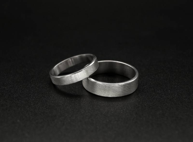 Partnerringe Set, Verlobungsringe Silber 935, Fein Gebürstet, Handgefertigt von KudawPellu
