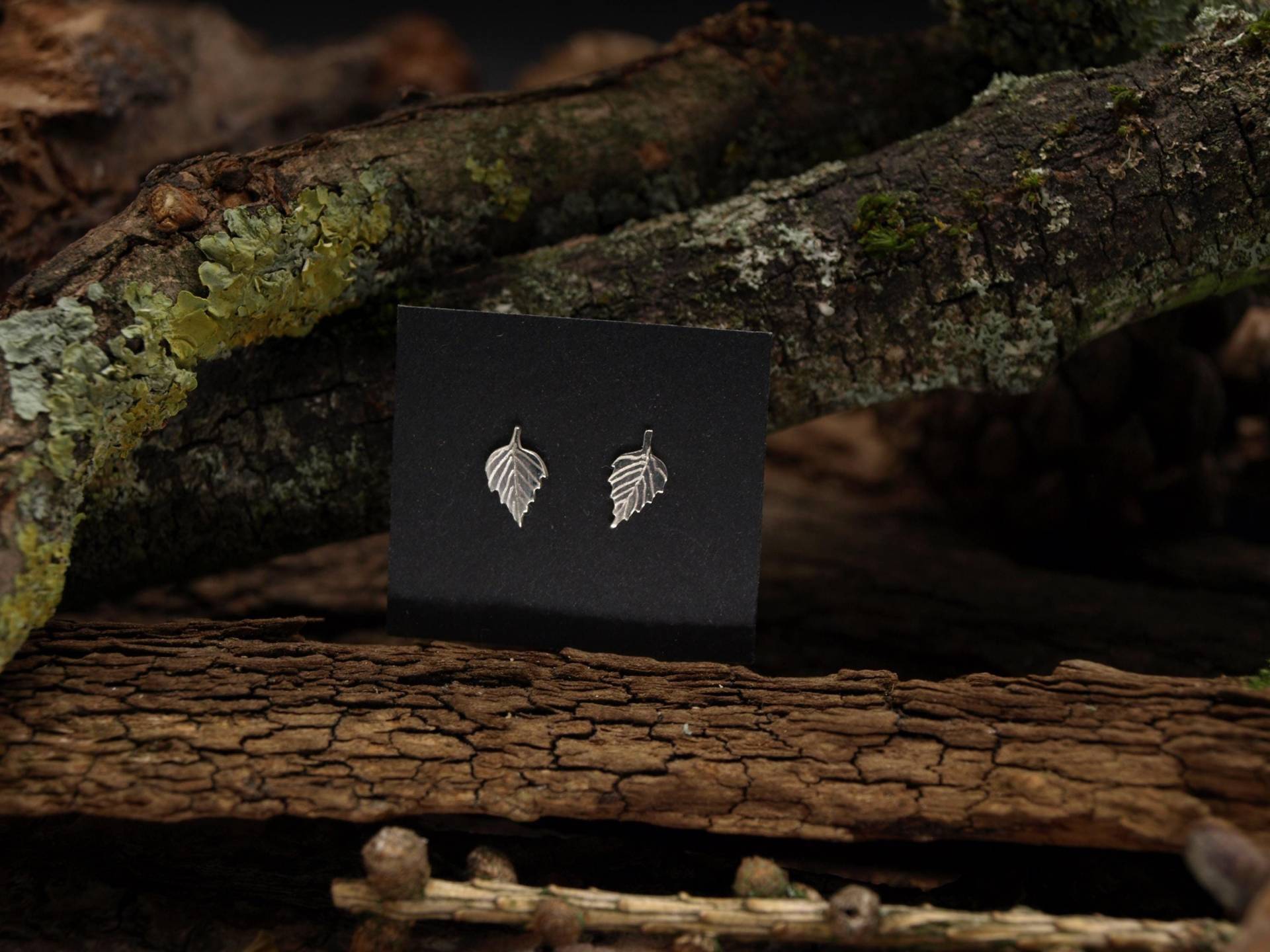 Zarte Birken Blatt Ohrstecker Aus Sterling Silber 925, Handgefertigt in Deutschland, Geschenk von KudawPellu