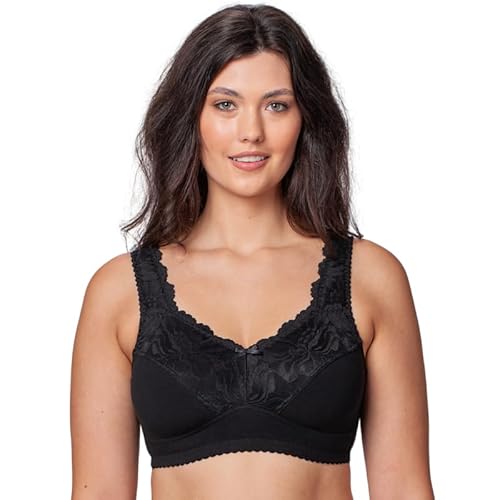 Kudreshov Lingerie BH Damen Amelia ohne Bügel Große Größen – Entlastungs Rückenverschluss BH ohne Bügel – Minimizer BH Breite Träger (Amelia) (DE/NL/SE/PL, Körbchengröße & Bandgröße, D, 100, Schwarz) von Kudreshov Lingerie